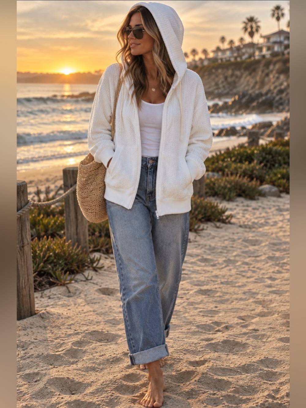 Aerie Wonder Textured Full Zip Oversized Hoodie Size M